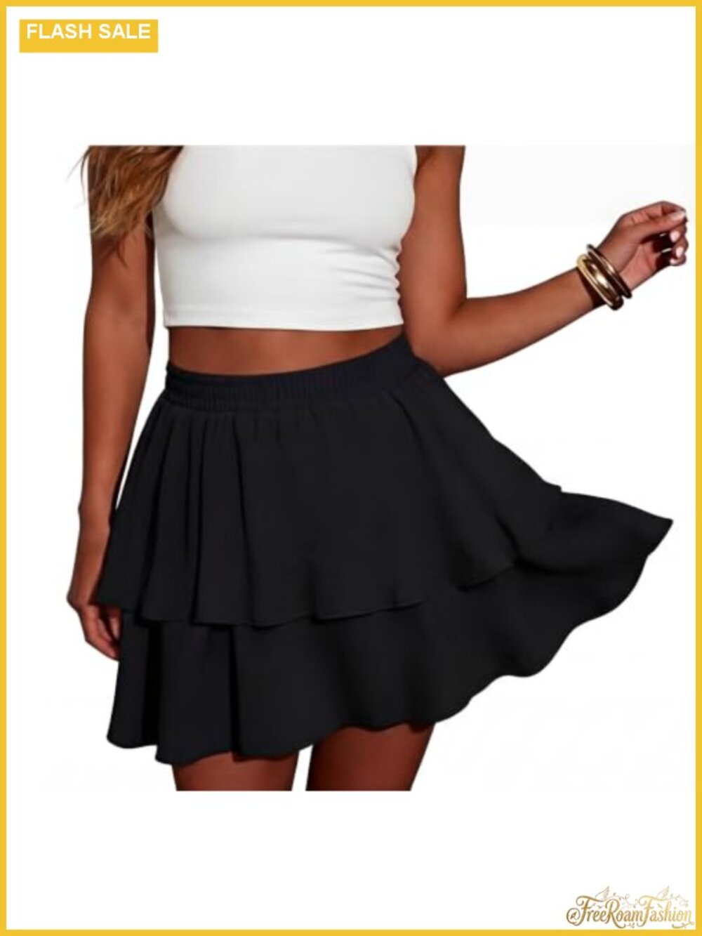 Flowy Tiered Ruffle Skort with Built-in Shorts and Pockets